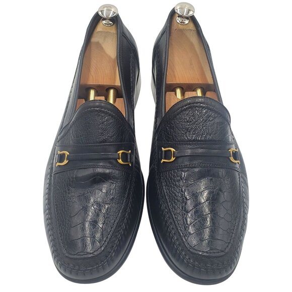 David Eden Men\'s size 13 Black Ostrich Leather Horse bit loafer dress shoes main image 8